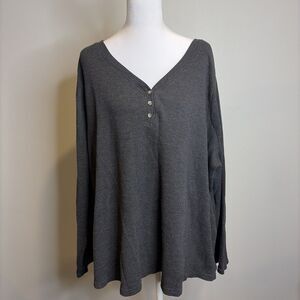 Terra & Sky Henley Top Sz 4X Women's Charcoal Gray Waffle Knit Grunge Normcore